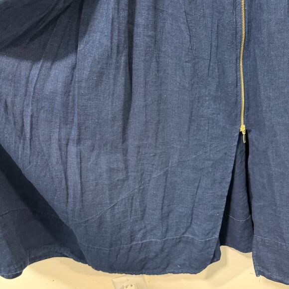 Anthropologie The Tommie Cap-Sleeve Smocked Front-Zip Shirt Dress Midi Denim 1X - Picture 7 of 9